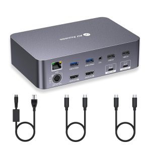 AV Access KVM Switch Dock 2 Monitors 2 Laptops, 4K KVM Switch Dual Monitor 2 USB C MST Ports, 60W PD for Each PC, 1G Ethernet, EDID Emulation, 2K@144Hz,1080P@240Hz,Plug& Play, Ideal for Home Office