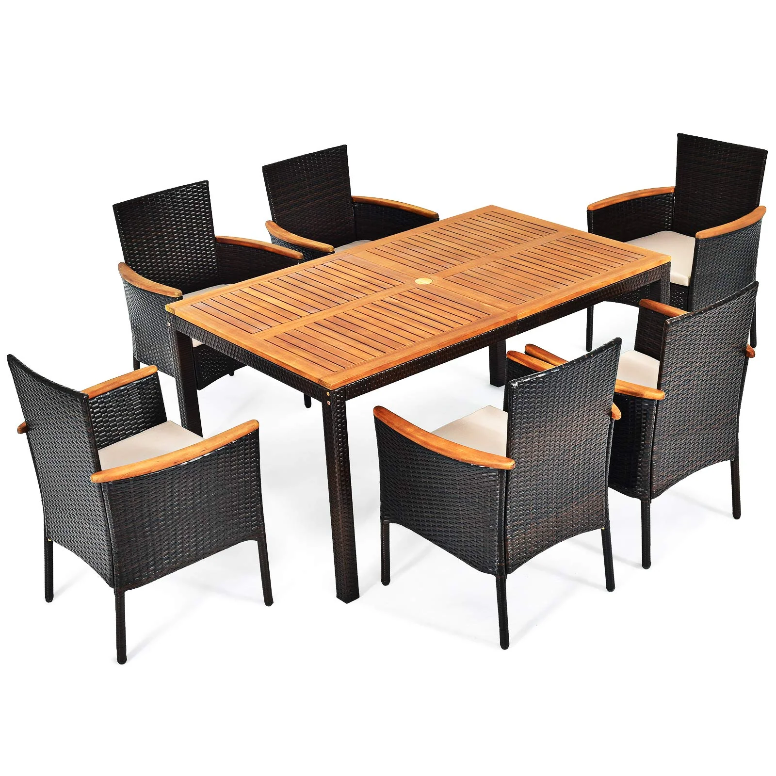 Tangkula 7 Pieces Patio Rattan Dining Set, Outdoor Conversation Set - Image 9