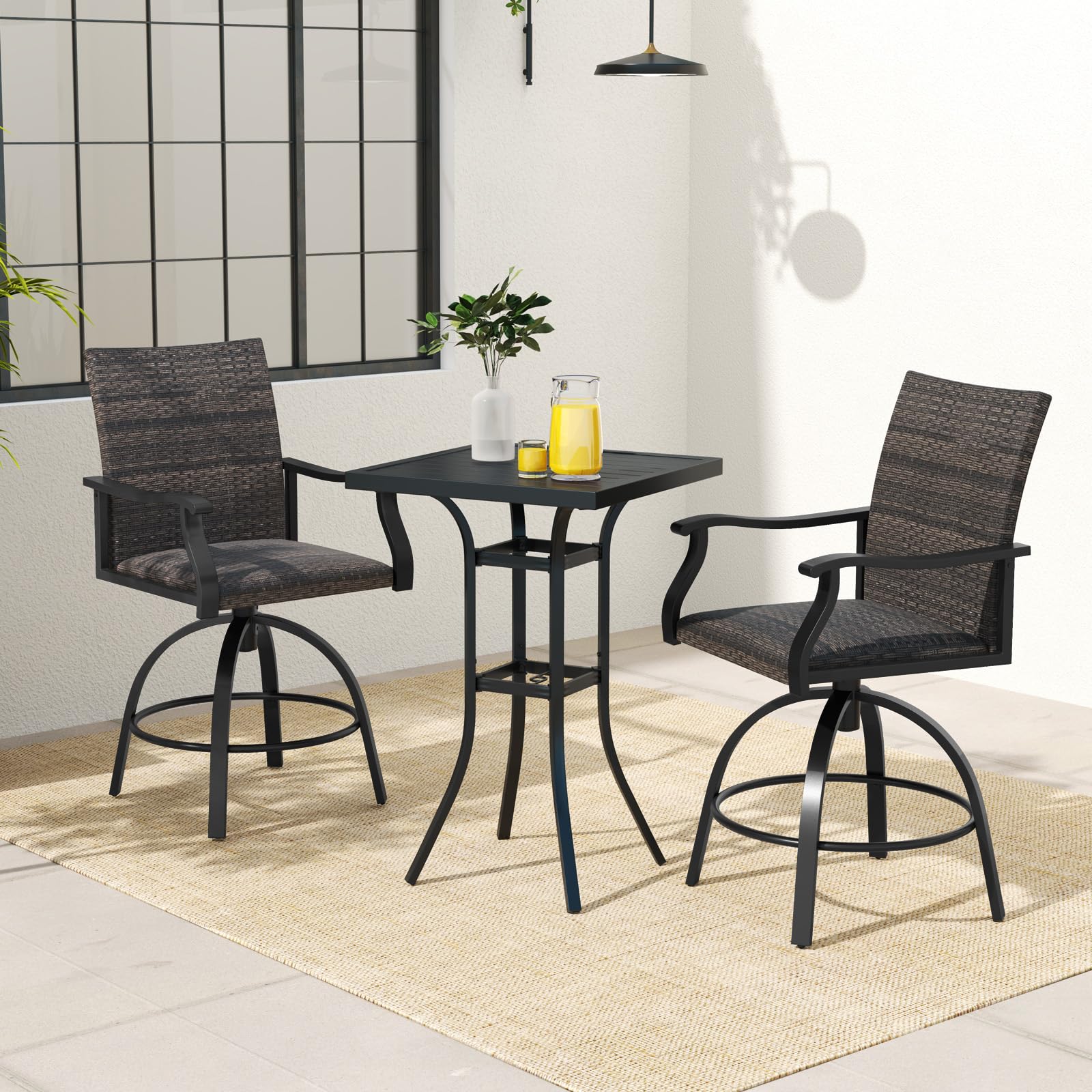 Tangkula 3 Pieces Wicker Patio Swivel Bar Set - Image 2