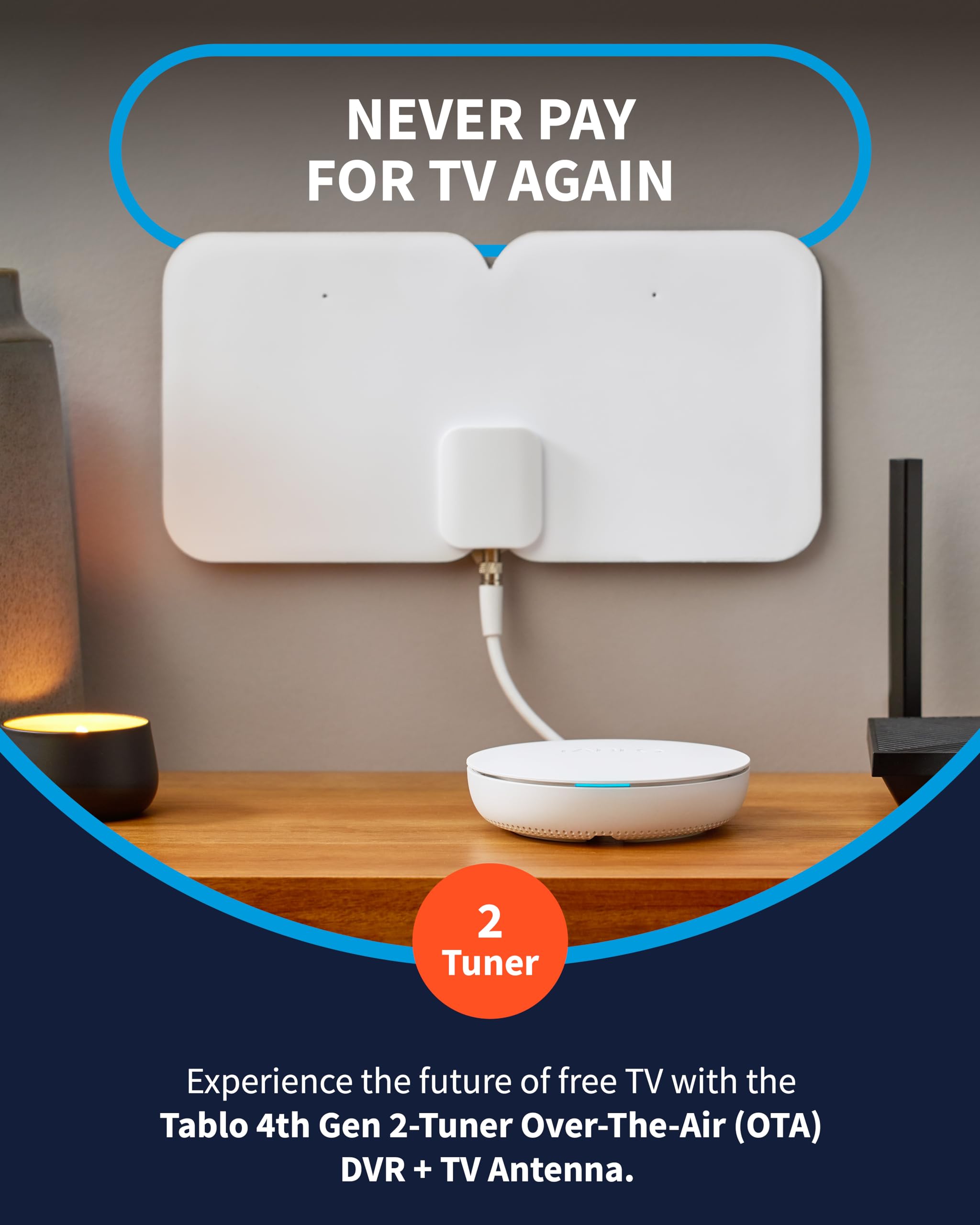 Tablo TV 4th Gen 2‑Tuner Over‑The‑Air DVR + Antenna – No Subscriptions 35-mile range TV Antenna Included | Watch, Pause & Record Live TV | 50+ hrs Storage - Image 2