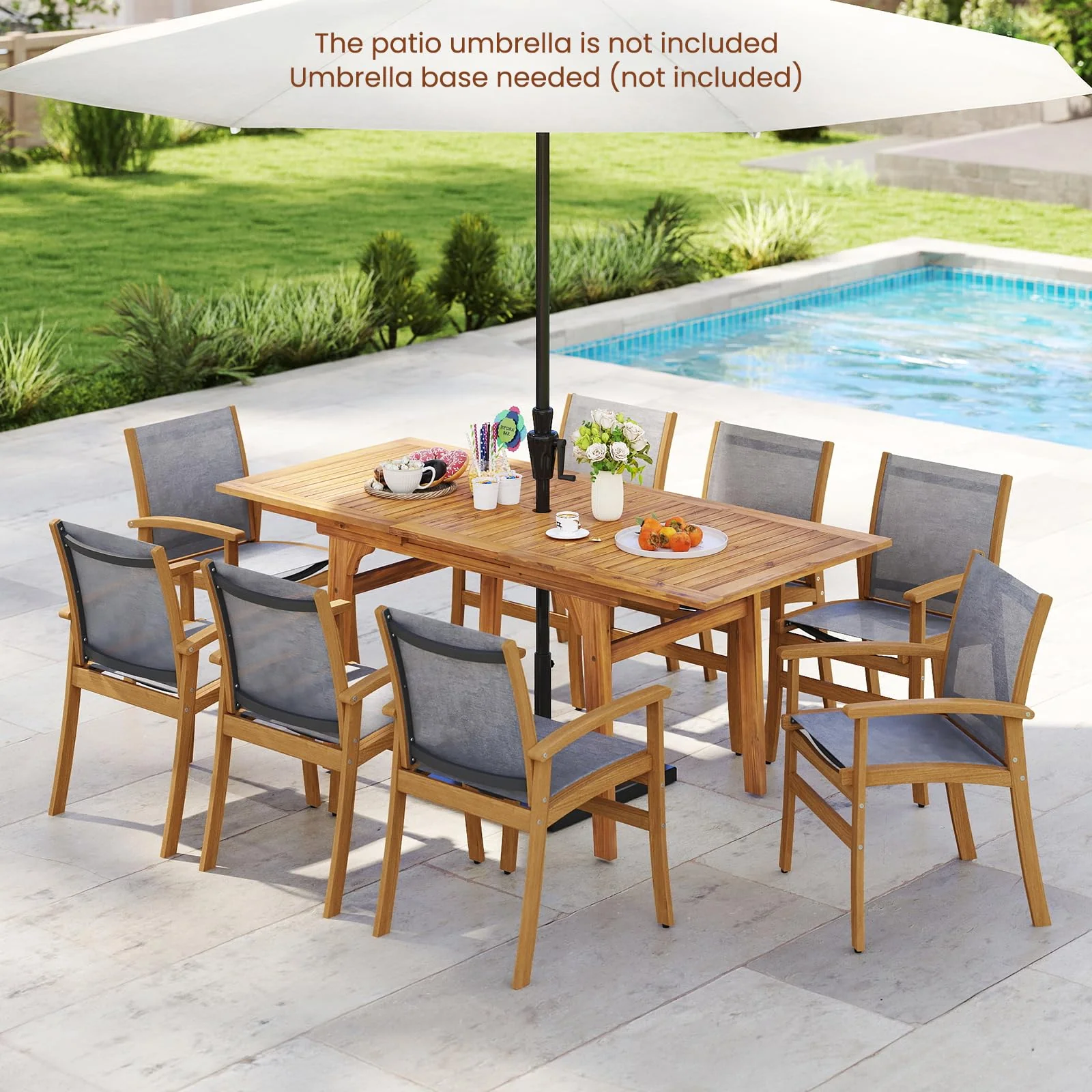 Tangkula 9 Pieces Acacia Wood Patio Dining Set for 6-8 - Image 9