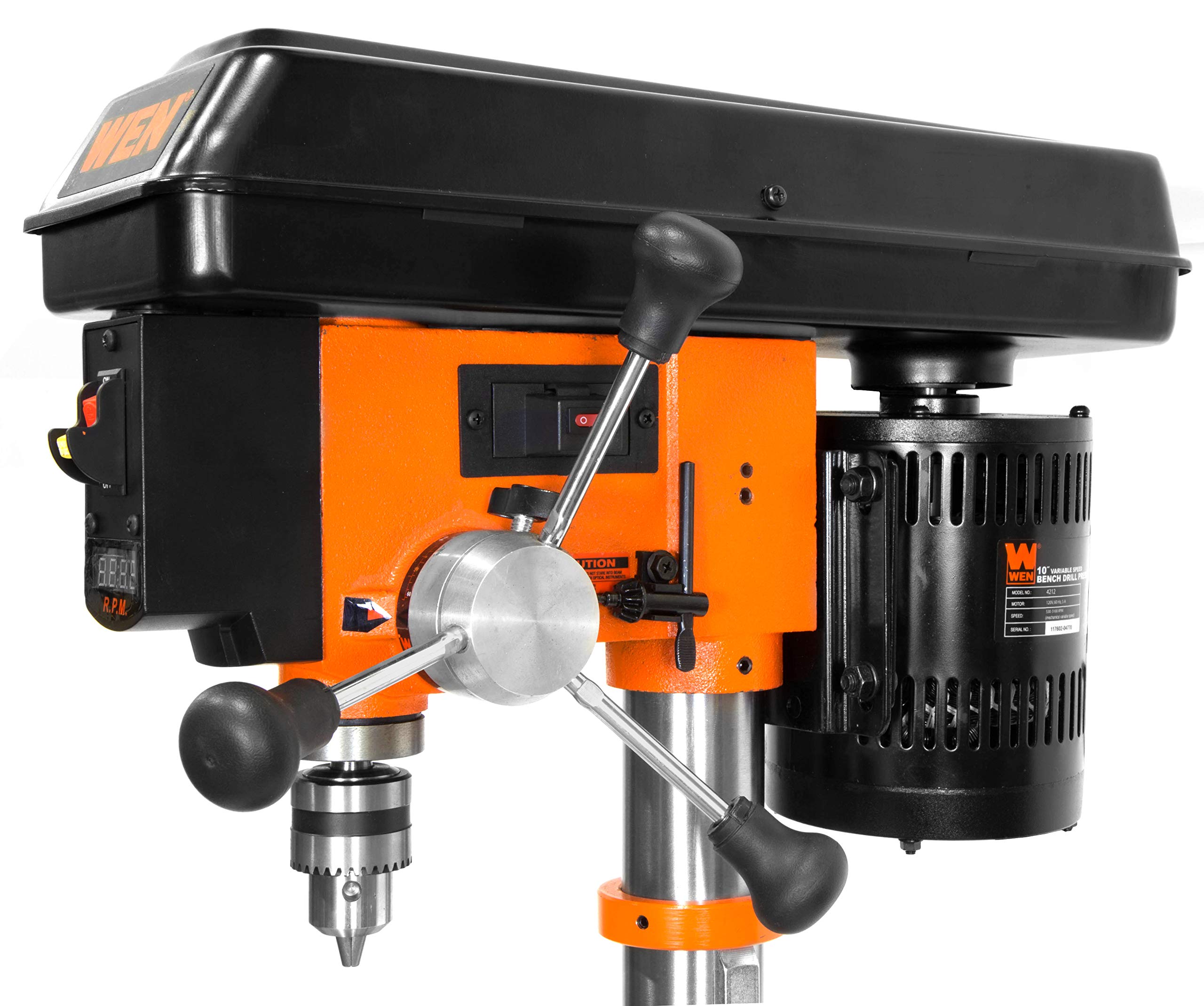 WEN 10-Inch Benchtop Drill Press, 6.2-Amp Variable Speed Motor with Cast Iron Construction, and Laser (DP1062V) - Image 4
