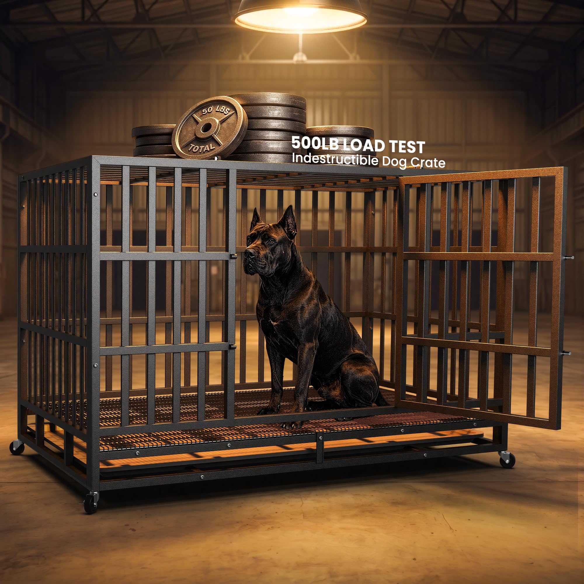 Hiwokk 48 Inch Heavy Duty Dog Crate, Indestructible Kennel for Large Dogs 38-96" for Small to All Breeds Dogs | Escape Proof Latch | Removable Tray | Chew-Proof Steel | Lockable Wheels | Easy-Clean - Image 4