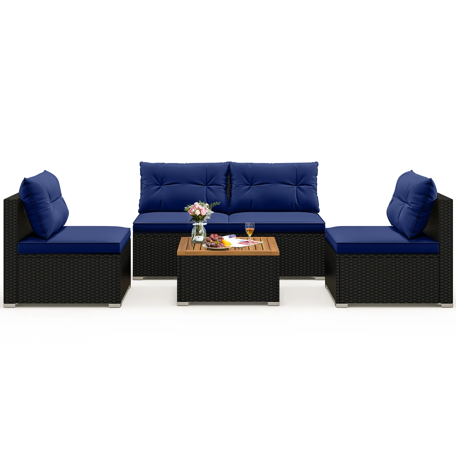 Tangkula 5 Piece Rattan Sofa Set, Patiojoy Outdoor Wicker Furniture Set with Seat & Back Cushions - Image 12