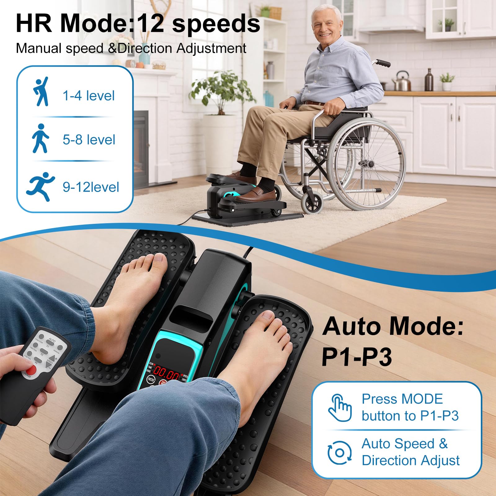 Under Desk Elliptical Leg Exerciser While Sitting for Seniors 018 Peddler Exerciser with RF Remote,12 Speeds Manual Auto Mode, Non-Slip Mat, Foot Pedal Machine for Home Office - Image 4