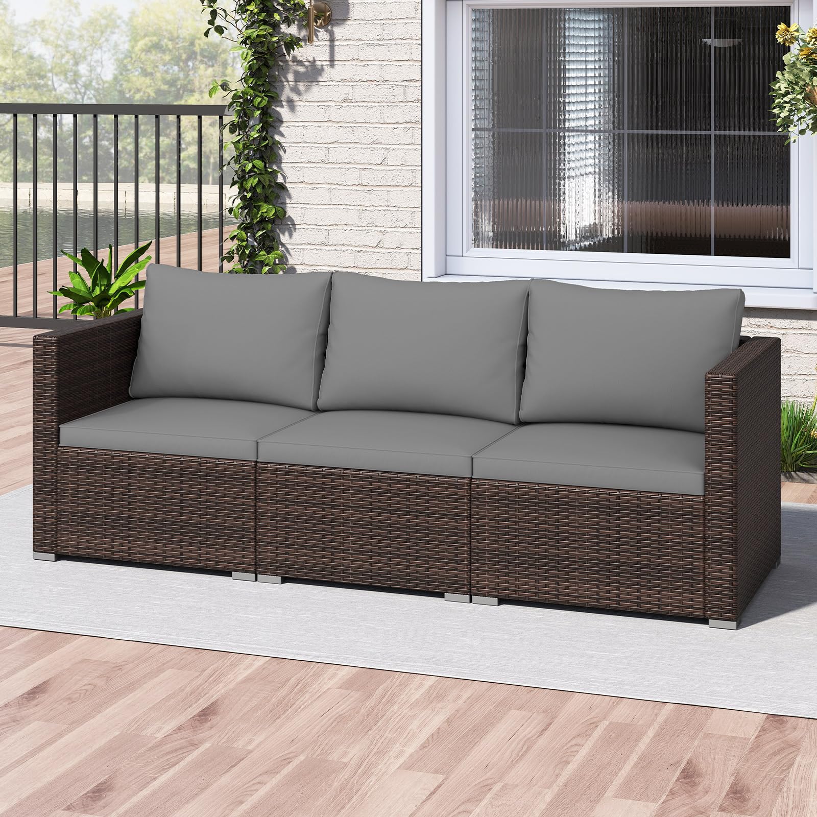 Tangkula 3 Pieces Patio Sectional Sofa Set with Soft Cushions - Image 4
