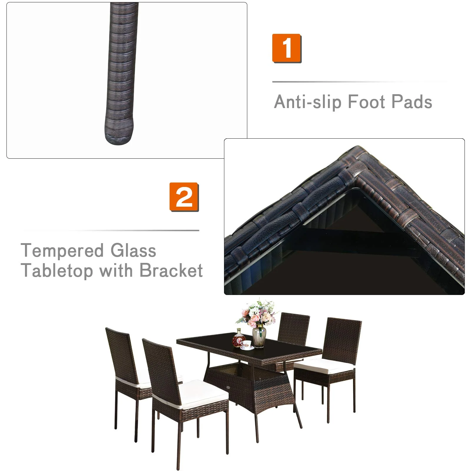 Tangkula 5 PCS Patio Wicker Dining Set, Outdoor Rattan Table and Chairs with - Image 7