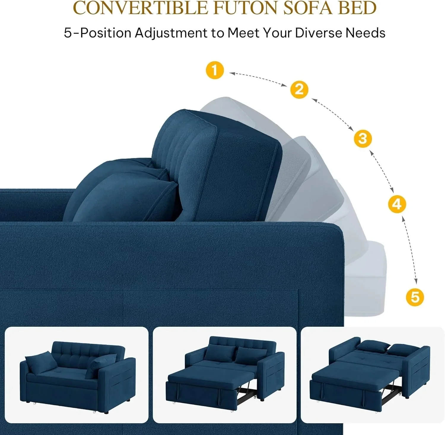 DWVO 3-in-1 Convertible Sofa Bed, 55" Sleeper Sofa with Pull-Out Bed, Cat-Scratch-Proof Fabric Futon Couch with Adjustable Backrest and Side Pocket, Loveseat for Living Room Apartment, Grey - Image 13