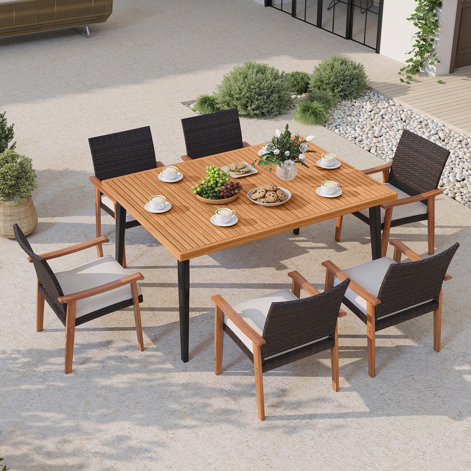 Tangkula 7 Pieces Patio Dining Table Set for Garden - Image 3