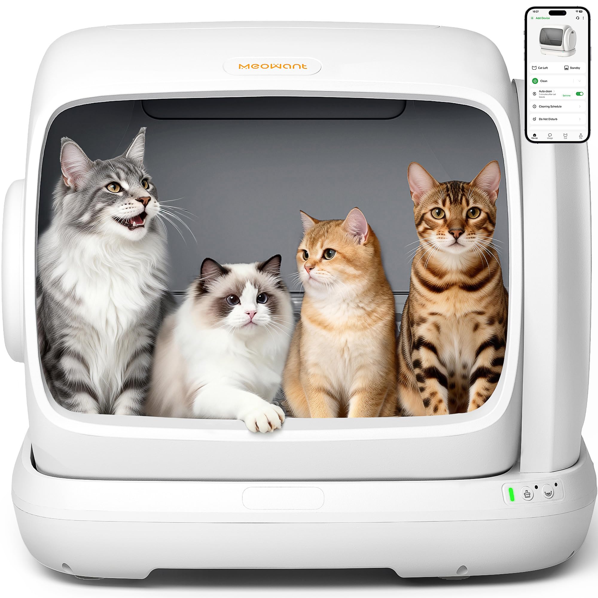 Meowant Self-Cleaning Cat Litter Box, 106L Large Capacity for Multiple Cats Anti-Pinch Automatic Cat Litter Box,Low Entrance,Safety Sensor Protection,APP Control,Health Monitor,Odor Free,Ultra Quiet