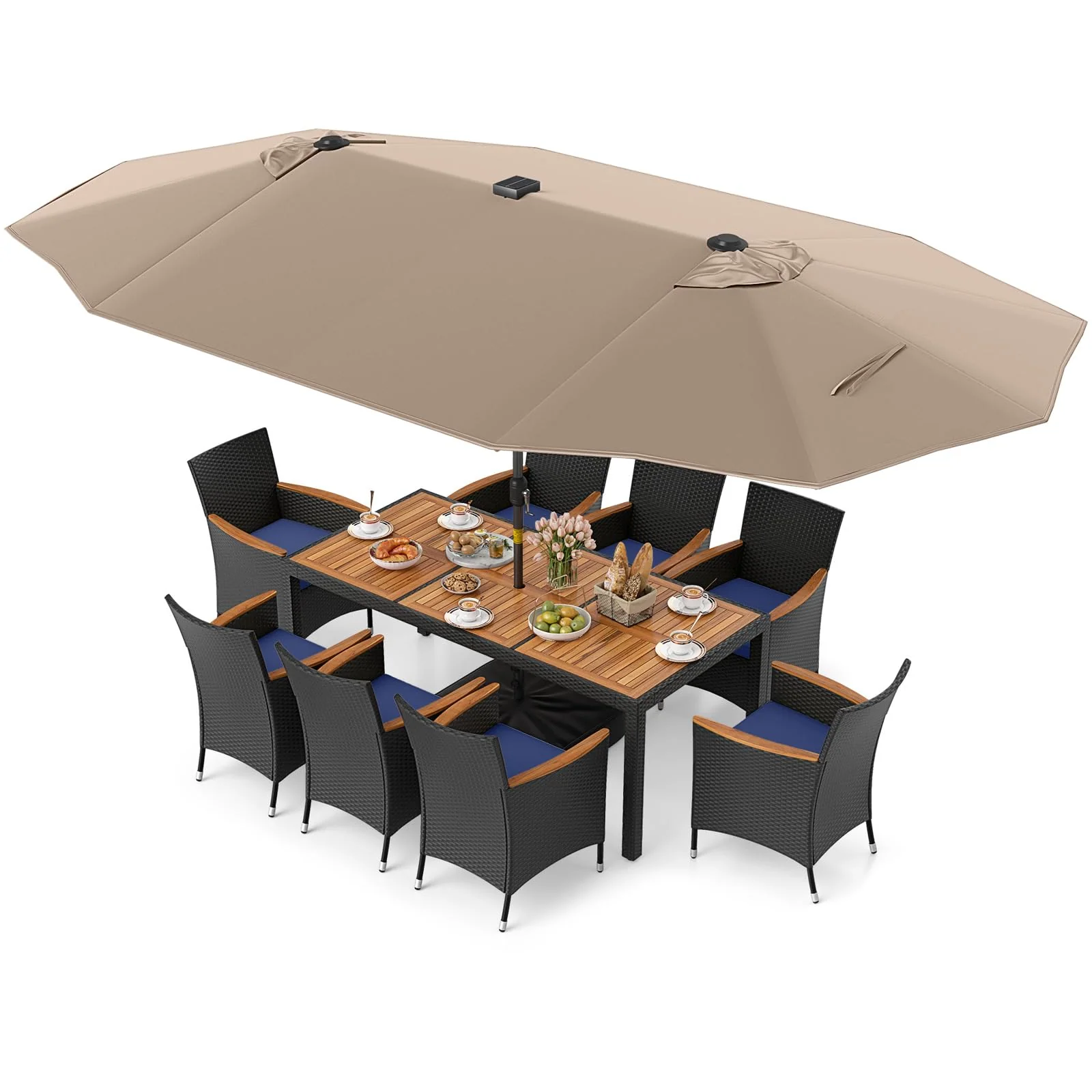 Tangkula 11 Pieces Patio Dining Set with Double-Sided Led Patio Umbrella (Base Included) - Image 17