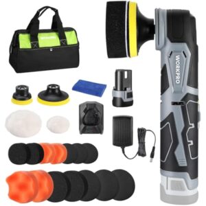 WORKPRO Cordless Mini Buffer Polisher, 12V Buffer Polisher for Car Detailing, 5 Variable Speed Up to 3000RPM, Compact Cordless Polisher Kit for Waxing, DIY Projects, Furniture Polishing