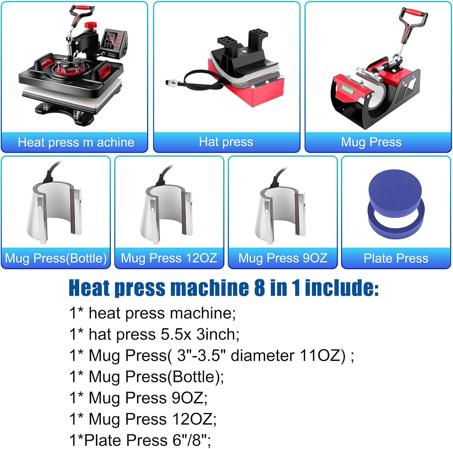 AKEYDIY Professional 8 in 1 Heat Press Machine Sublimation Machine 12" X 15" Shirt Press Machine 360° Swing Away - Industrial-Quality Digital Sublimation Heat Press Machine for T Shirt Mug Hat Plate - Image 3