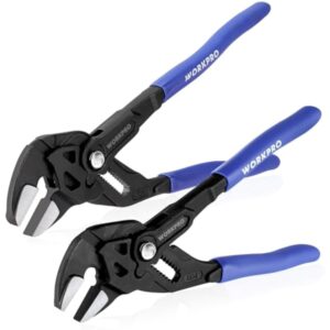 WORKPRO Pliers Wrench Set, 7 & 10-Inch CR-V Construction Wrench Pliers, Adjustable Parallel Smooth Jaw Pliers, Black Finish, Groove Lock Mechanism