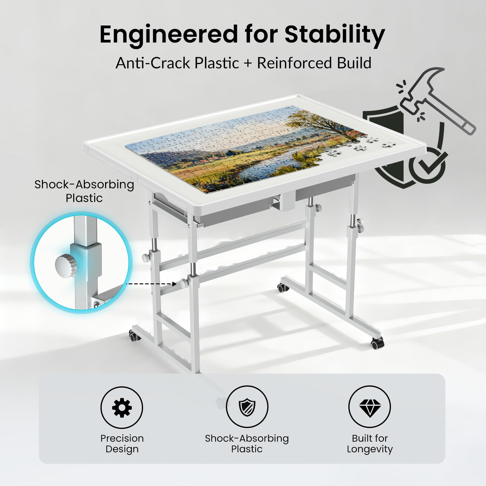 1000 Piece Light-Weight Adjustable Jigsaw Plastic Puzzle Table for Adults, 22.44"×30.20"Puzzle Board with 4 Drawers&Protective Cover,45-Degree Any-Angle Tilt for Leisure,Laptop Table for Couch - Image 4