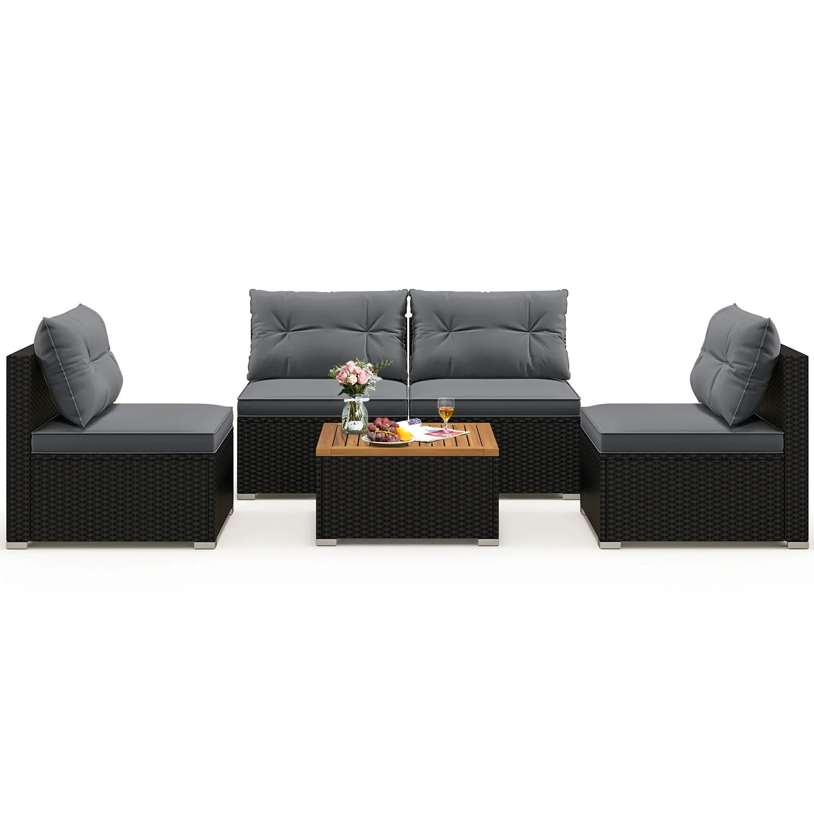 Tangkula 5 Piece Rattan Sofa Set, Patiojoy Outdoor Wicker Furniture Set with Seat & Back Cushions - Image 10