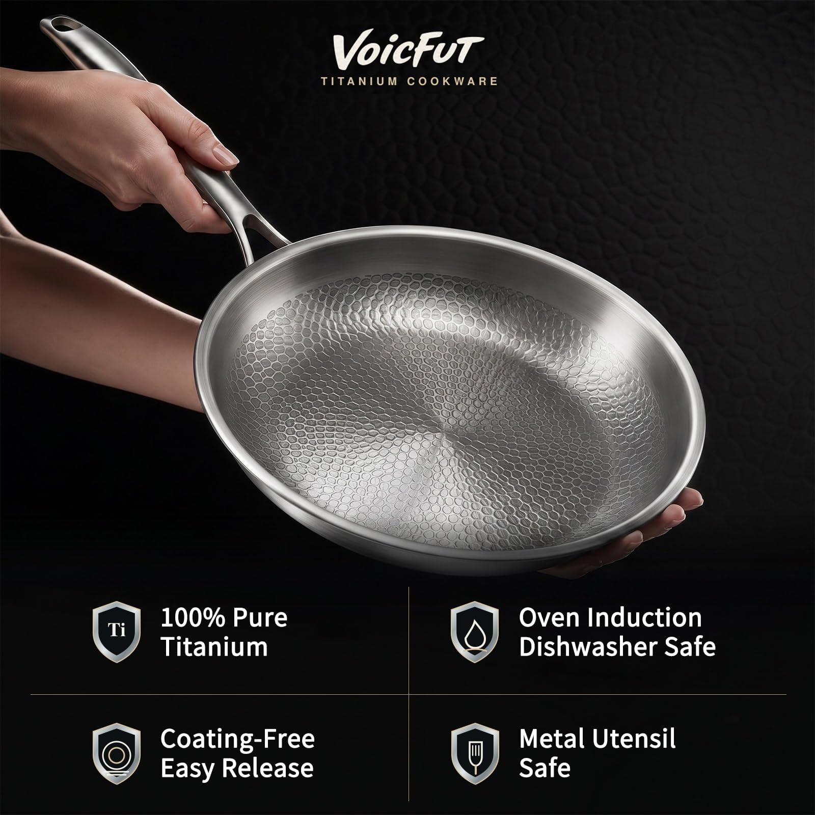 8+10+12" Titanium Pans for Cooking with Lids, Pure Titanium Frying Pan Pro Food-grade titanium; naturally non-toxic; no PTFE/PFOA/PFAS coating; induction ready, dishwasher safe, oven safe to 1000°F - Image 2