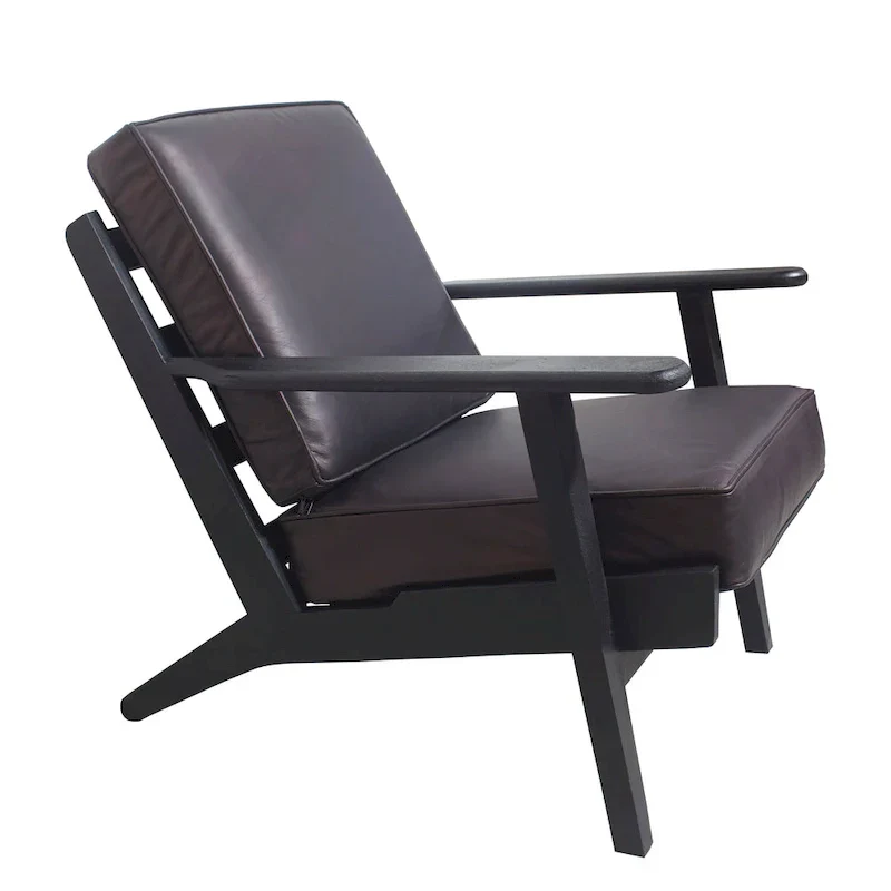 Handcrafted Amber Accent Chair with Slatted Mango Wood, Buffalo Leather Cushions, and Angled Legs - Image 31