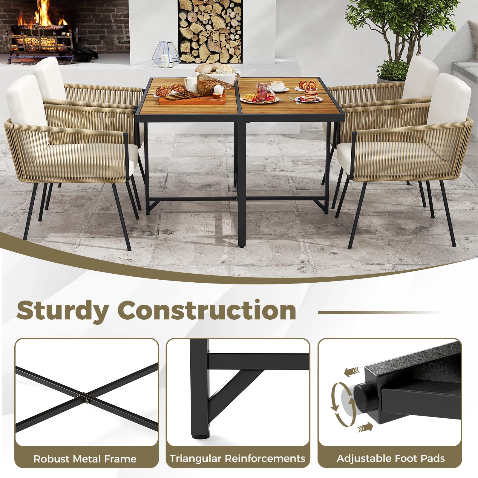 Tangkula Outdoor Rectangular Table and Chairs with Acacia Wood Tabletop - Image 6