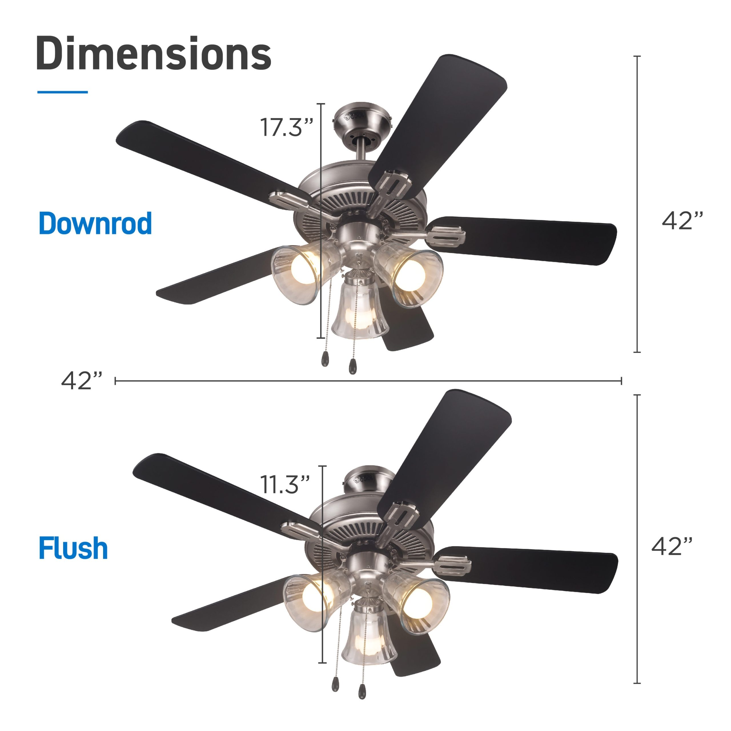 Commercial Cool 42-in Nickle Downrod or Flush Mount Ceiling Fan With Light Chain - Image 8