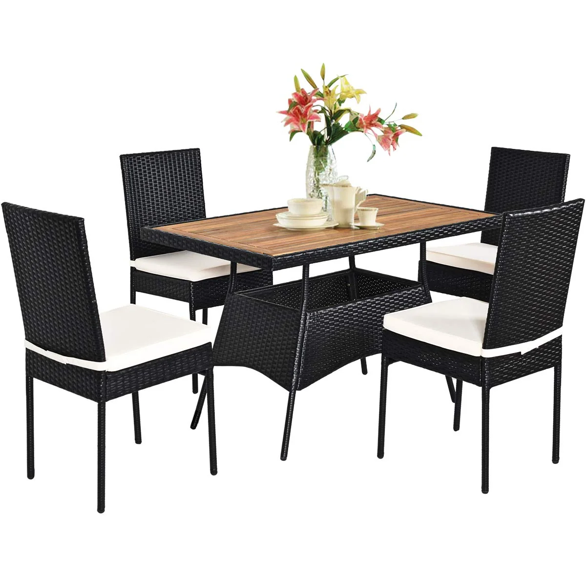 Tangkula 5 PCS Patio Wicker Dining Set, Outdoor Rattan Table and Chairs with - Image 10