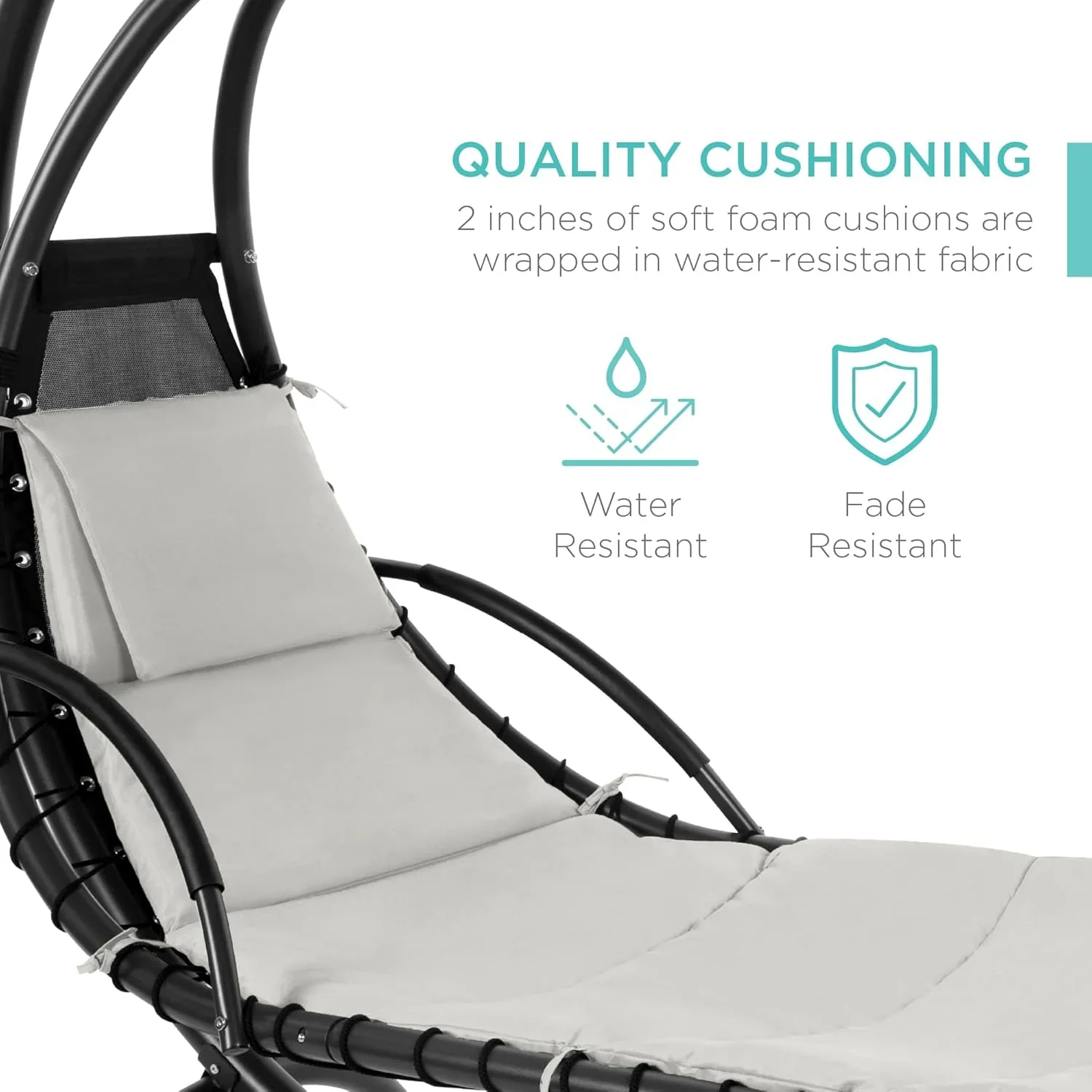 Best Choice Products Outdoor Hanging Curved Steel Chaise Lounge Chair Swing w/Built-in Pillow and Removable Canopy - Charcoal Gray - Image 105
