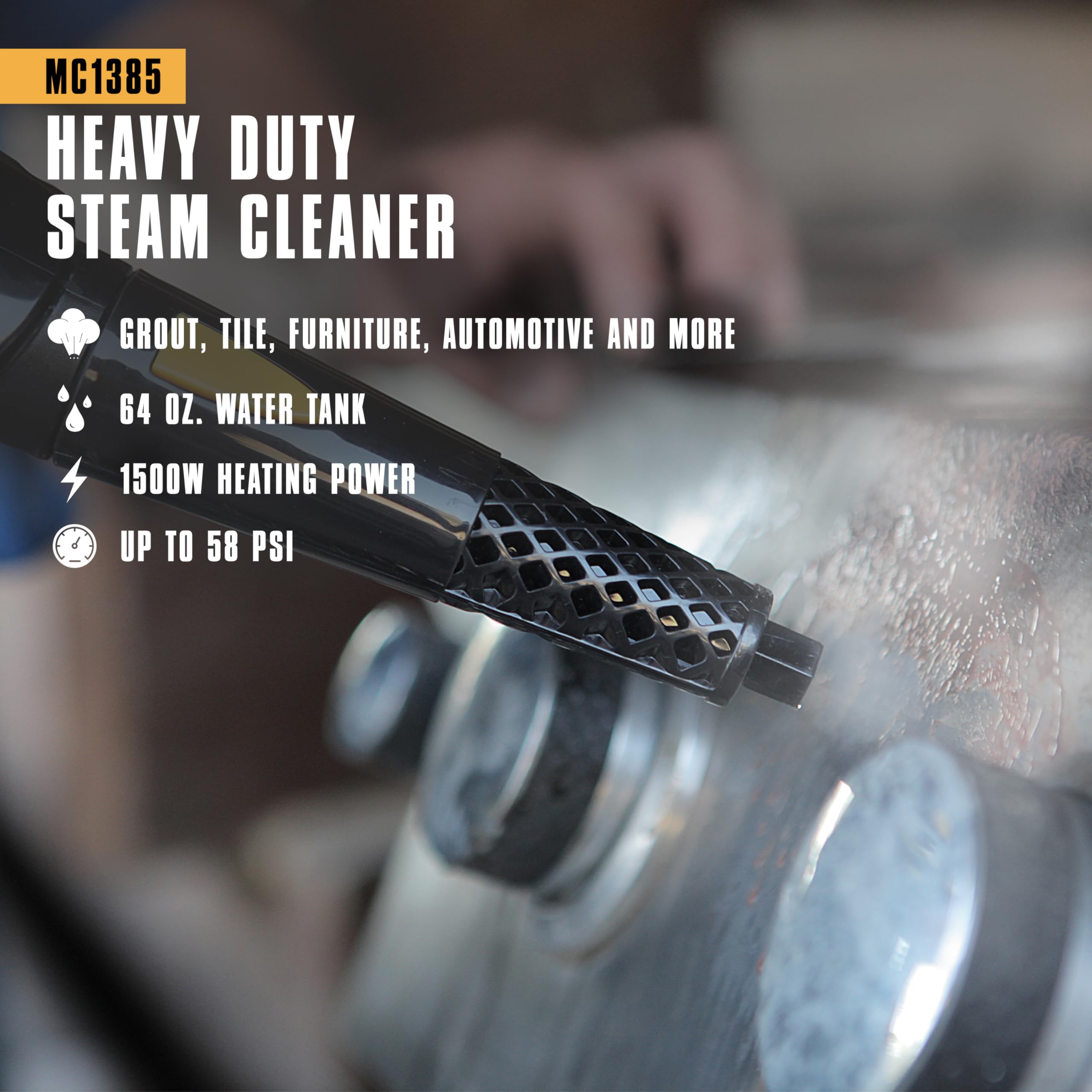 McCulloch MC1385 Canister Steam Cleaner, For Grout and Tile, 23 Accessories Mop Head, Brushes & More - Built for Home, Tile, Carpet, Furniture, & Personal Car Detailing - Image 2
