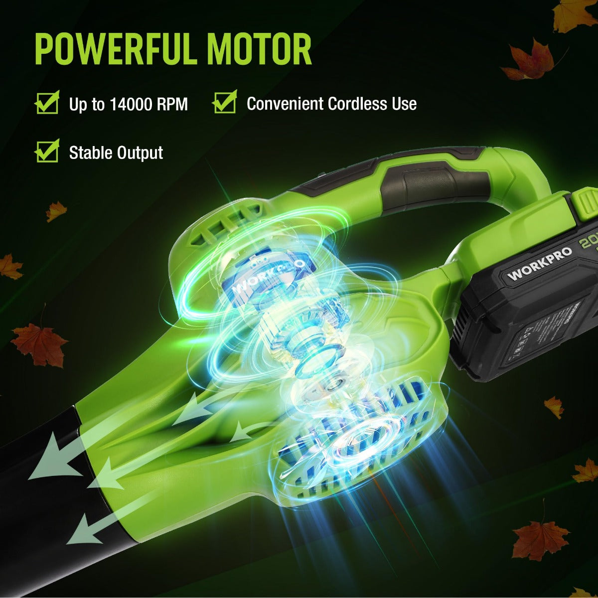 WORKPRO 20V Lightweight Mini Cordless Leaf Blower with Battery and Charger, 2-Speed Control - Image 6