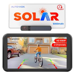 AUTO-VOX Solar Wireless Backup Camera: 5" 1080P Monitor, 2 Min Easy Install 2 Split Screen & 5000mAh Battery Back Up Camera, IP69K Waterproof Reverse Camera for Car, Van, SUV, Truck, Trailer
