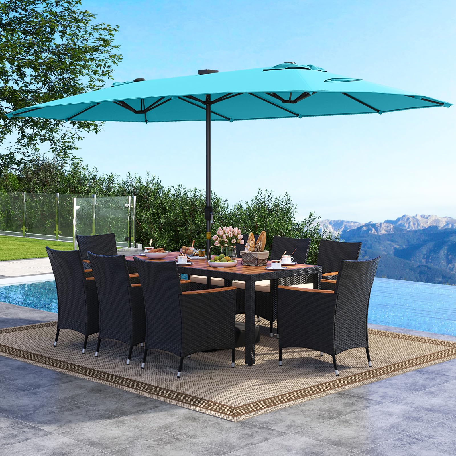 Tangkula 11 Pieces Patio Dining Set with Double-Sided Led Patio Umbrella (Base Included) - Image 4