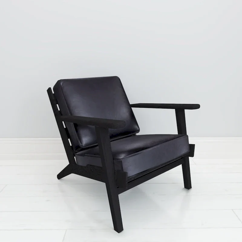 Handcrafted Amber Accent Chair with Slatted Mango Wood, Buffalo Leather Cushions, and Angled Legs - Image 14