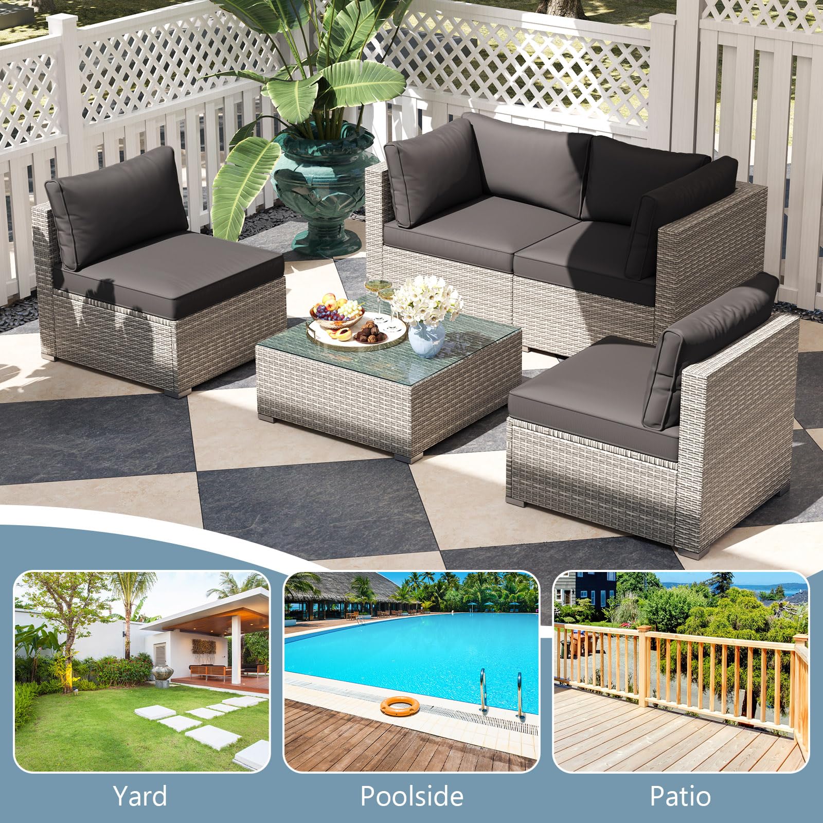 Tangkula 5-Piece Outdoor Patio Sectional Sofa Couch - Image 9