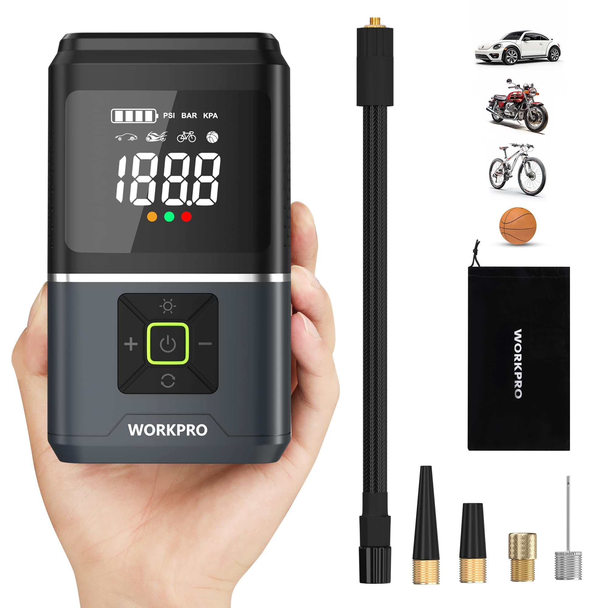 WORKPRO Tire Inflator Portable Air Compressor, 7.2V 5000mAh - Image 2