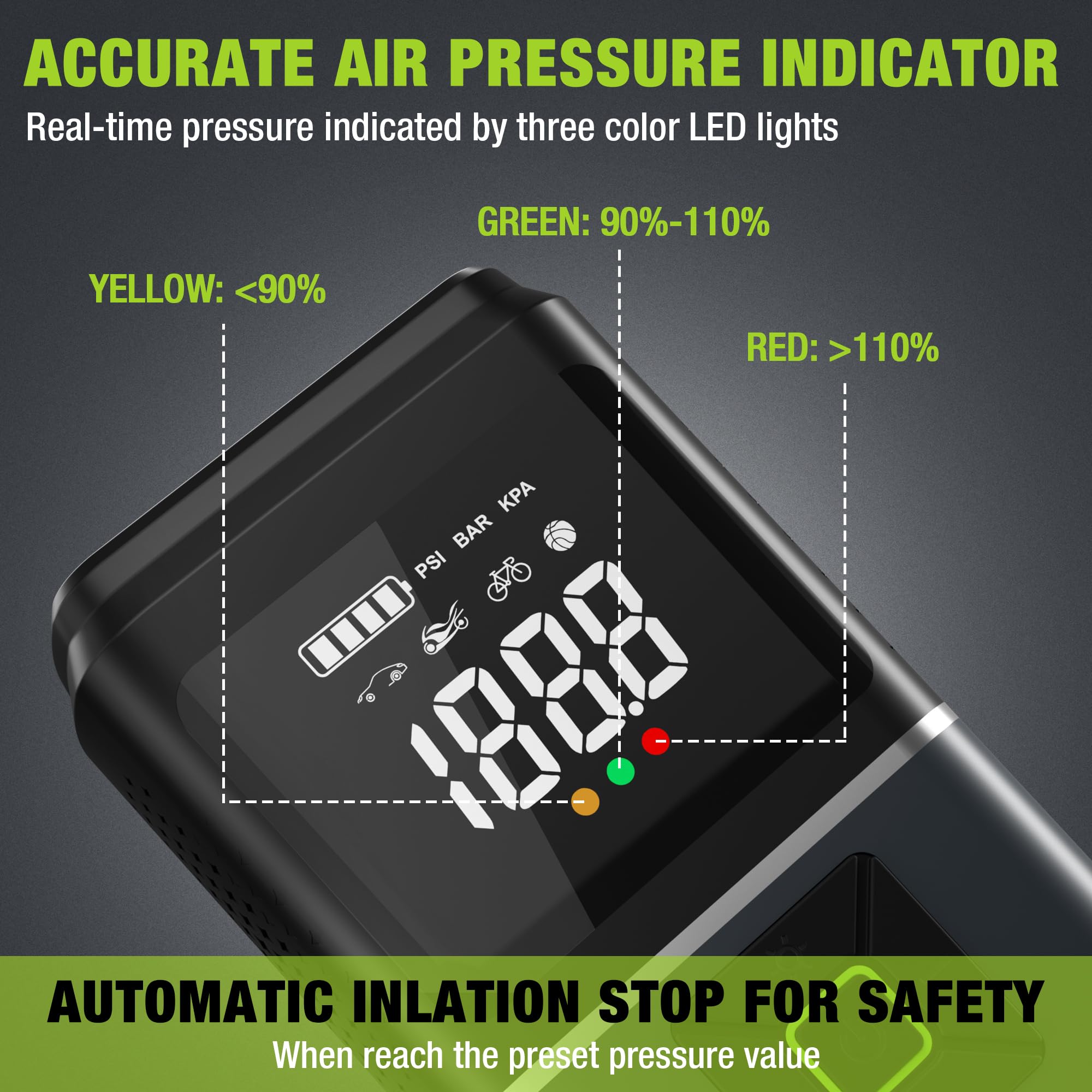 WORKPRO Tire Inflator Portable Air Compressor, 7.2V 5000mAh - Image 7