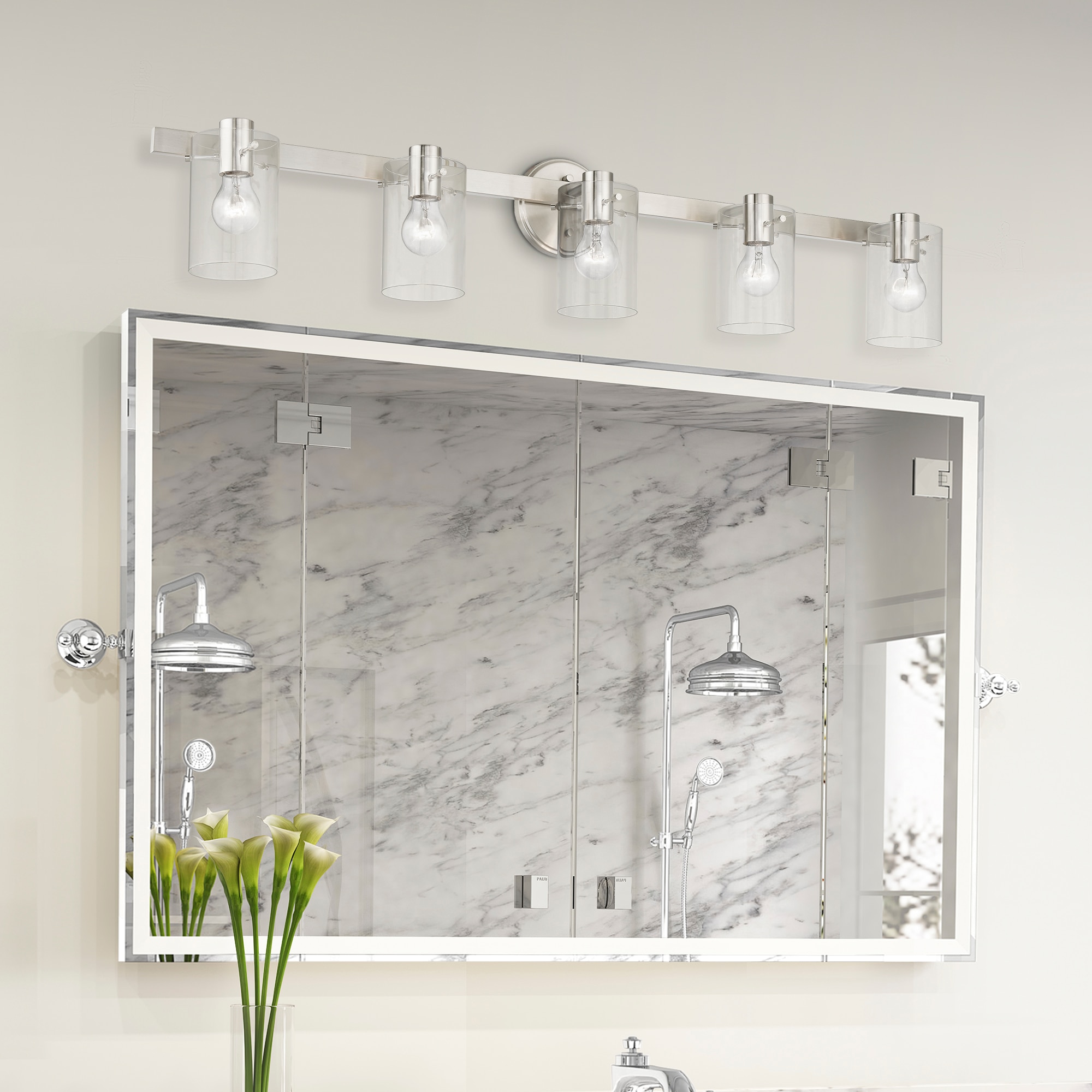 Livex Lighting Munich 42-in 5 Light Brushed Nickel Modern/contemporary Bathroom Vanity light - Image 10