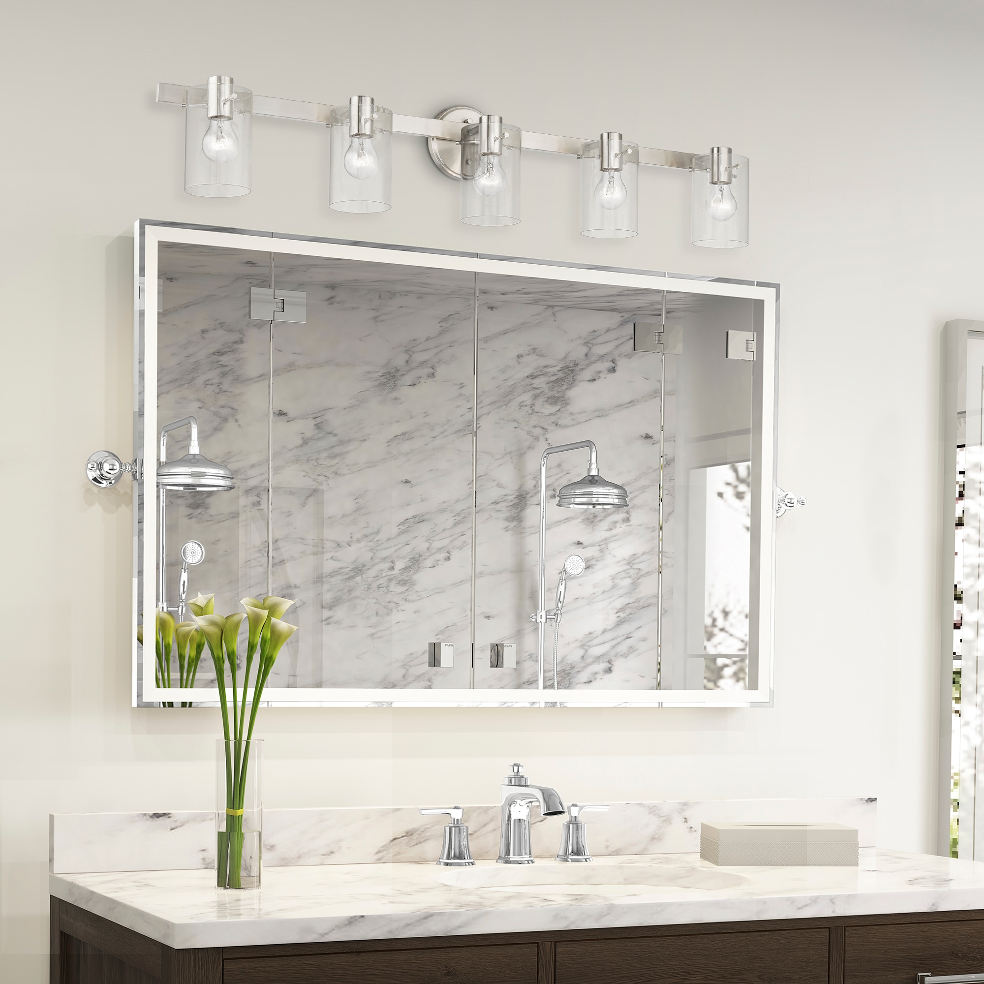Livex Lighting Munich 42-in 5 Light Brushed Nickel Modern/contemporary Bathroom Vanity light - Image 9