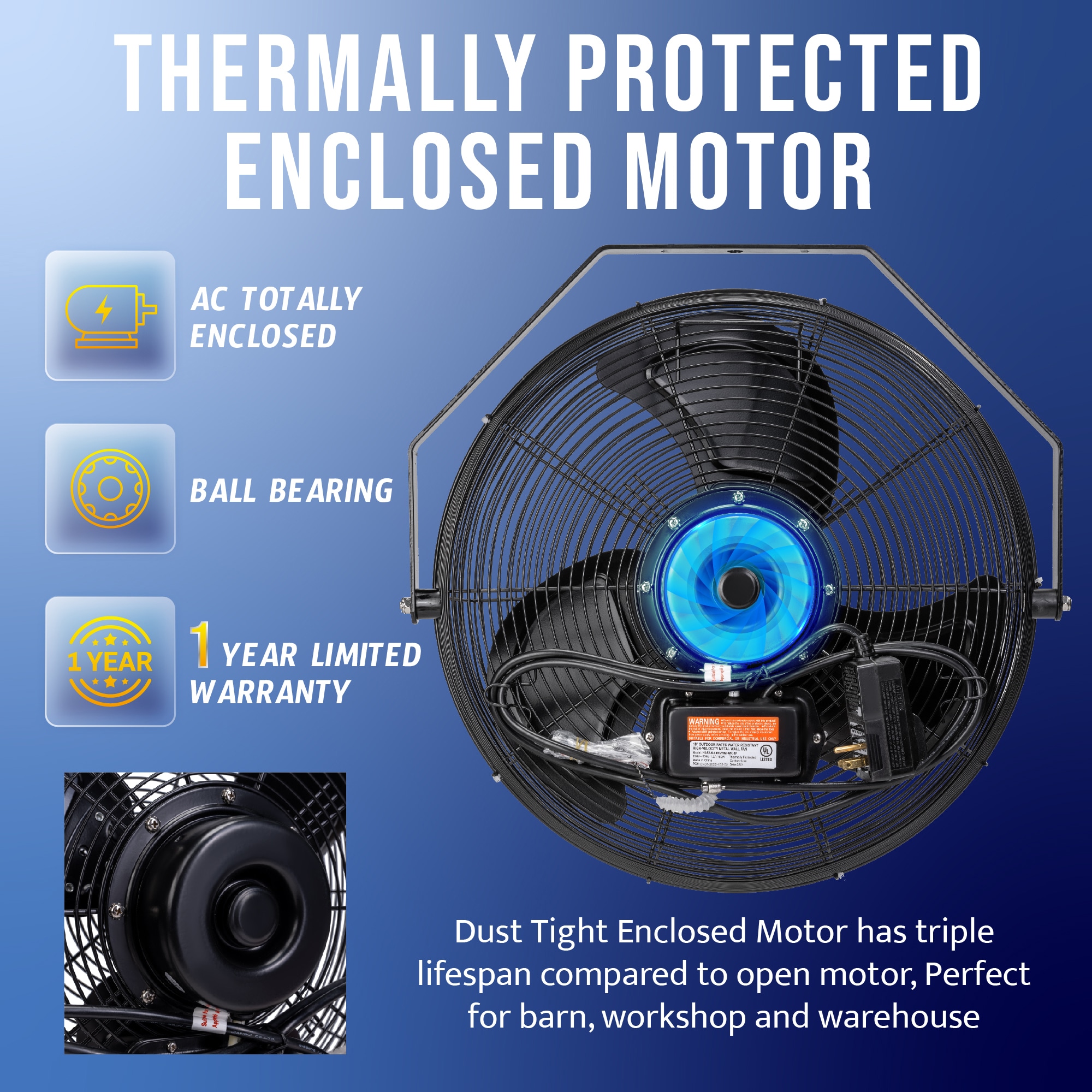 Tornado Fans Wall Fan 18-in Plug in Indoor Black Wall Mounted Fan - Image 4