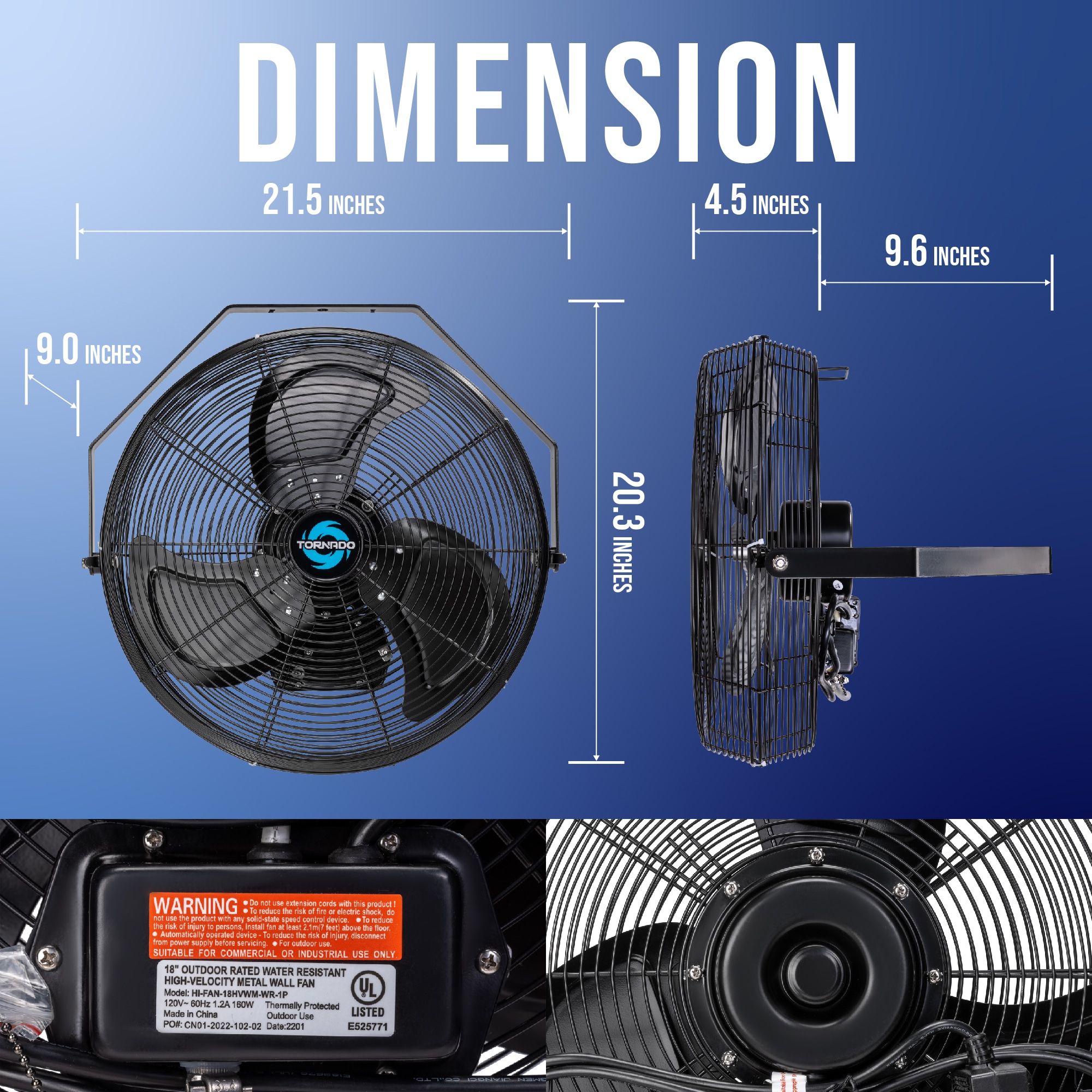 Tornado Fans Wall Fan 18-in Plug in Indoor Black Wall Mounted Fan - Image 10