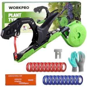 WORKPRO Plant Tying Machine, Lightweight Tape Gun for Tying Vines and Support Plants, Includes Gloves, 20 Rolls of Tape, 10,000 Staples, Ideal for Tomatoes, Grapes, Cucumber and Vegetables