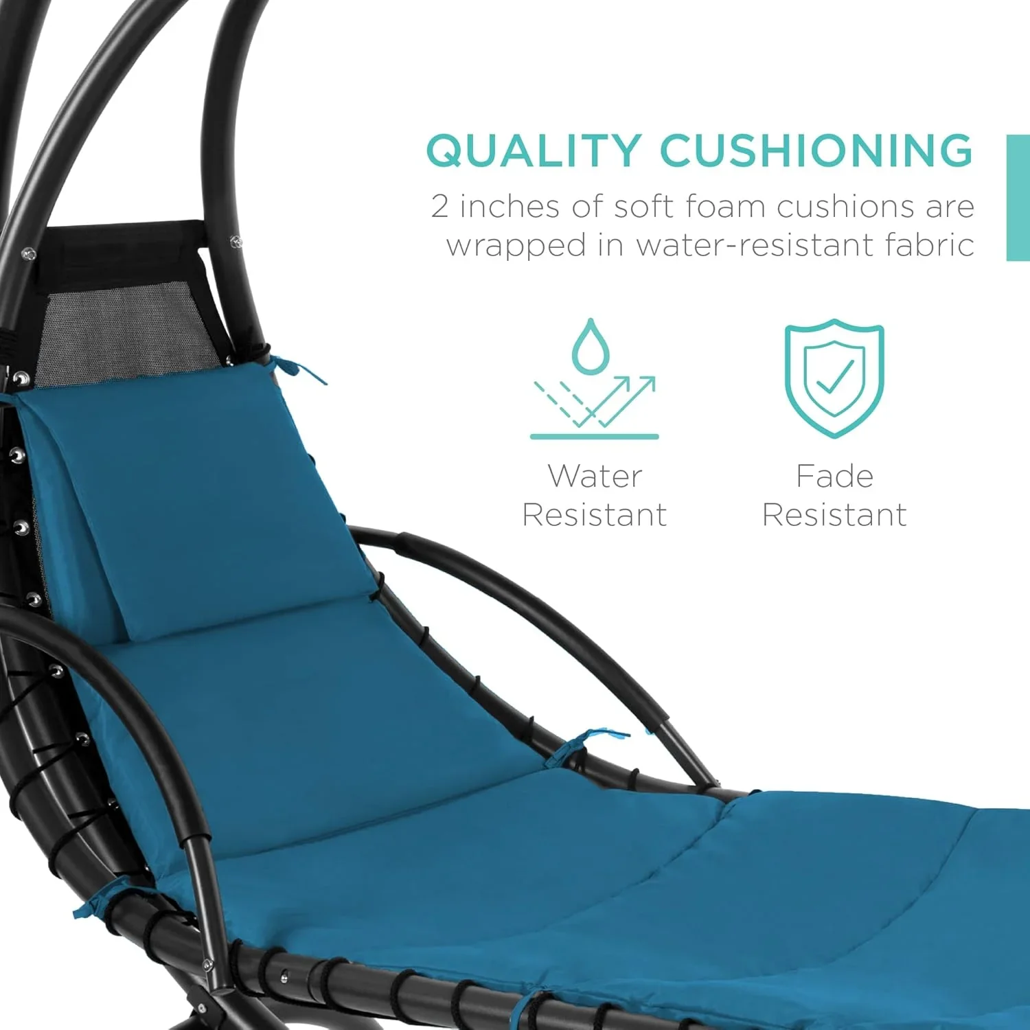 Best Choice Products Outdoor Hanging Curved Steel Chaise Lounge Chair Swing w/Built-in Pillow and Removable Canopy - Charcoal Gray - Image 73