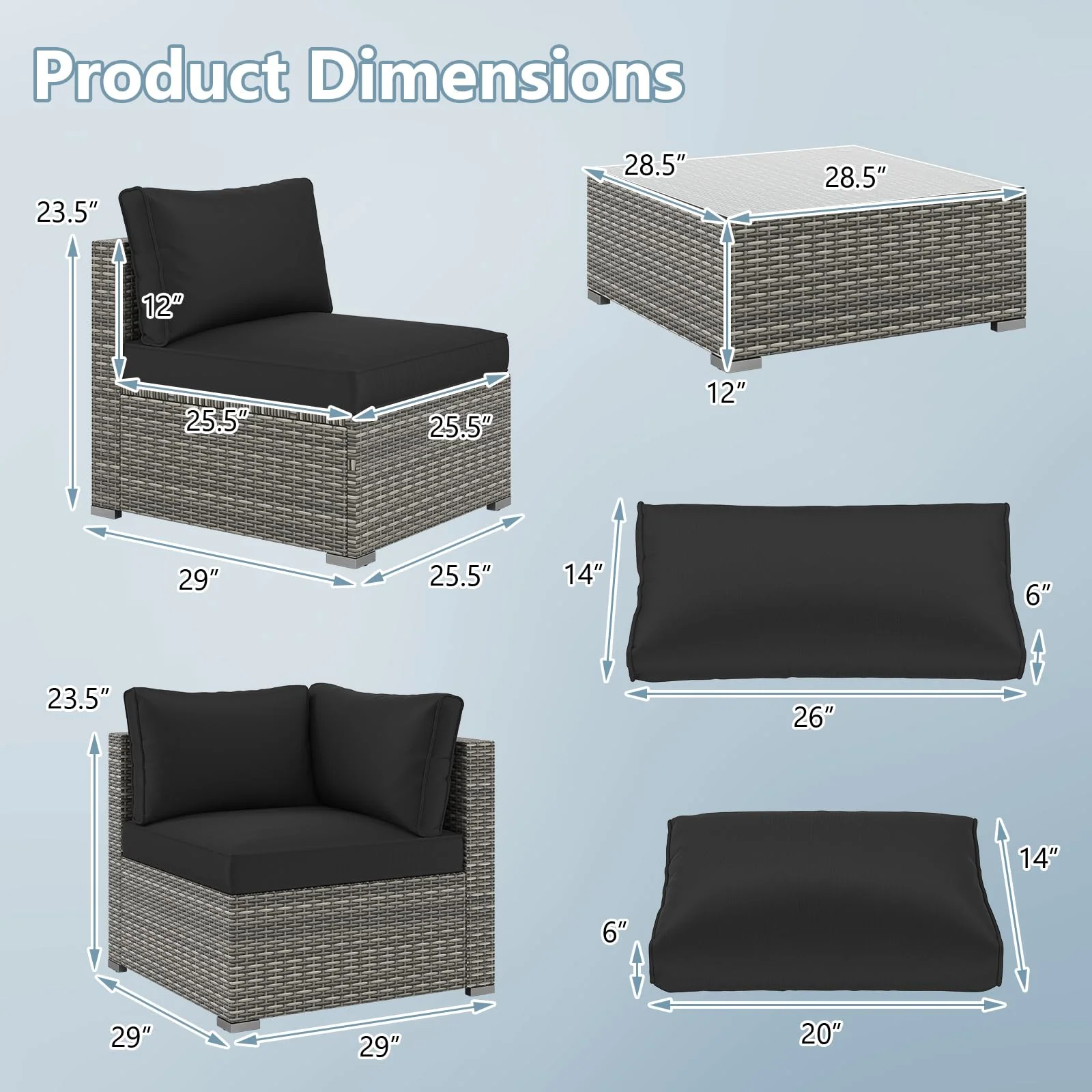 Tangkula 5-Piece Outdoor Patio Sectional Sofa Couch - Image 4
