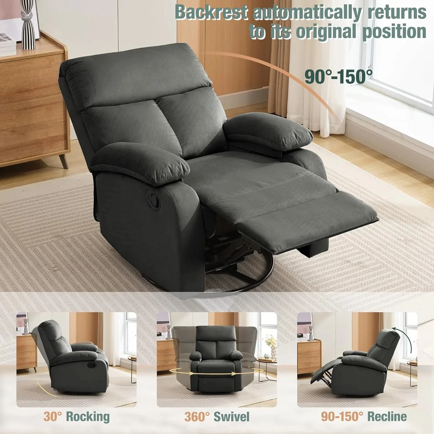 Small Swivel Rocker Recliner Chair for Compact Spaces - Image 9
