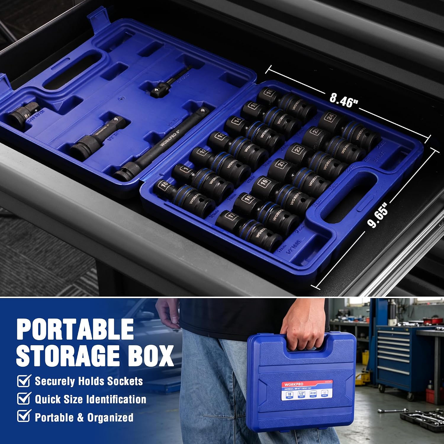 WORKPRO 18-Piece 1/2" Dr. Universal Impact Socket Set, Metric - Image 10