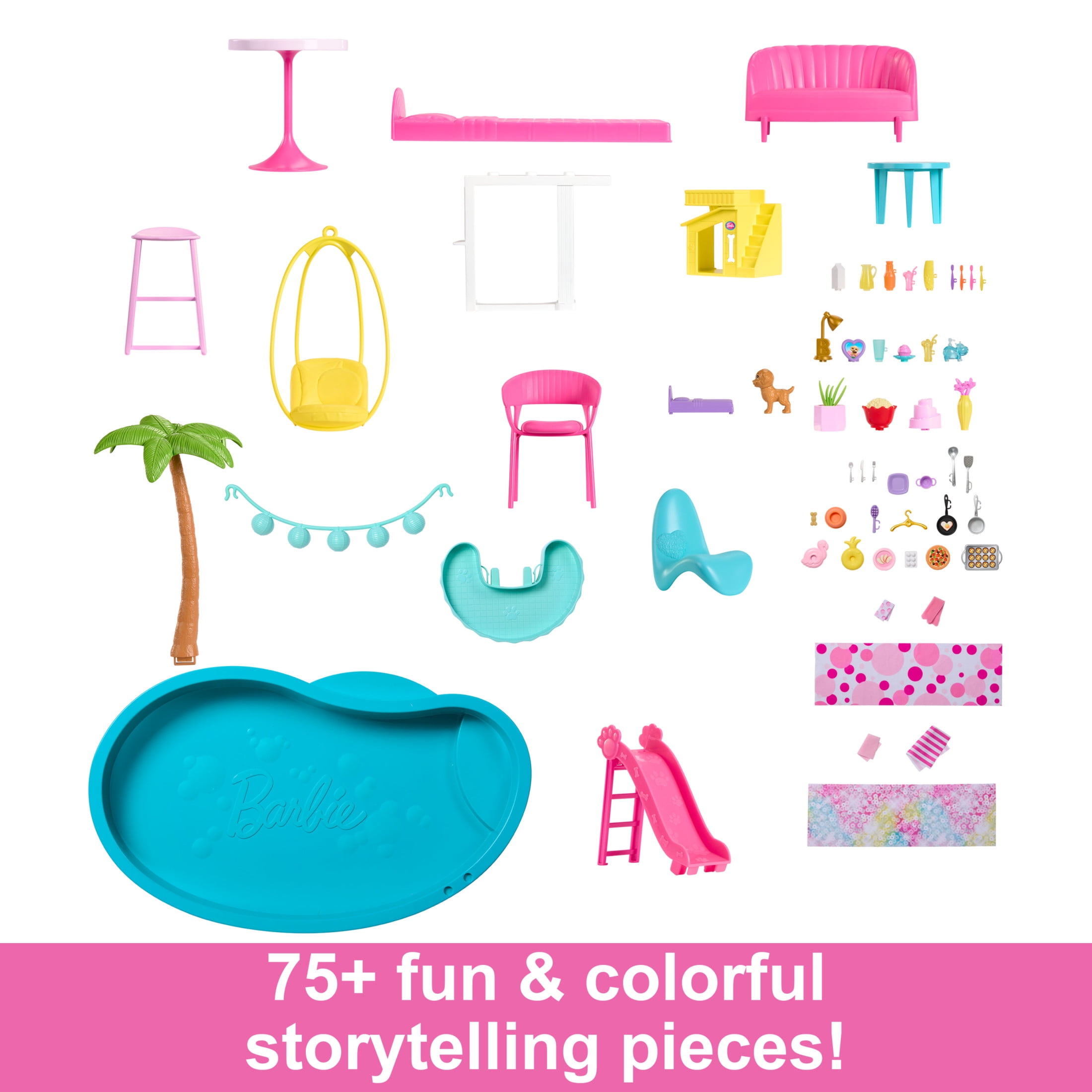 Barbie Dreamhouse Pool Party Dollhouse Playset with Slide, 10 Play Areas & 75+ Accessories - Image 3