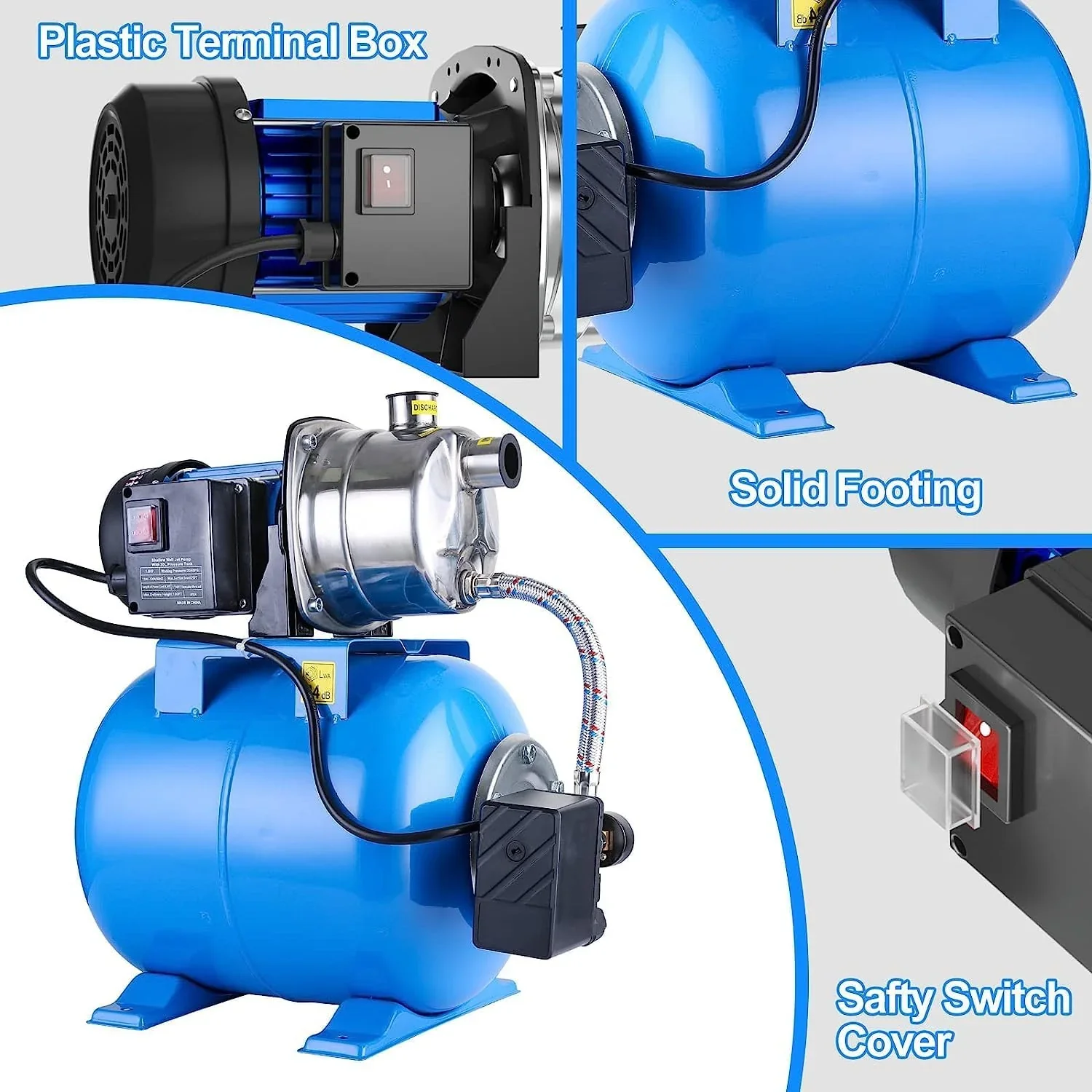 1.6HP Shallow Well Pump with Pressure Tank 1268 GPH Stainless Steel Jet Pump Transfer Drainage Booster Pump Garden Sprinkler System Water Pump for Home Garden Lawn Irrigation - Image 5