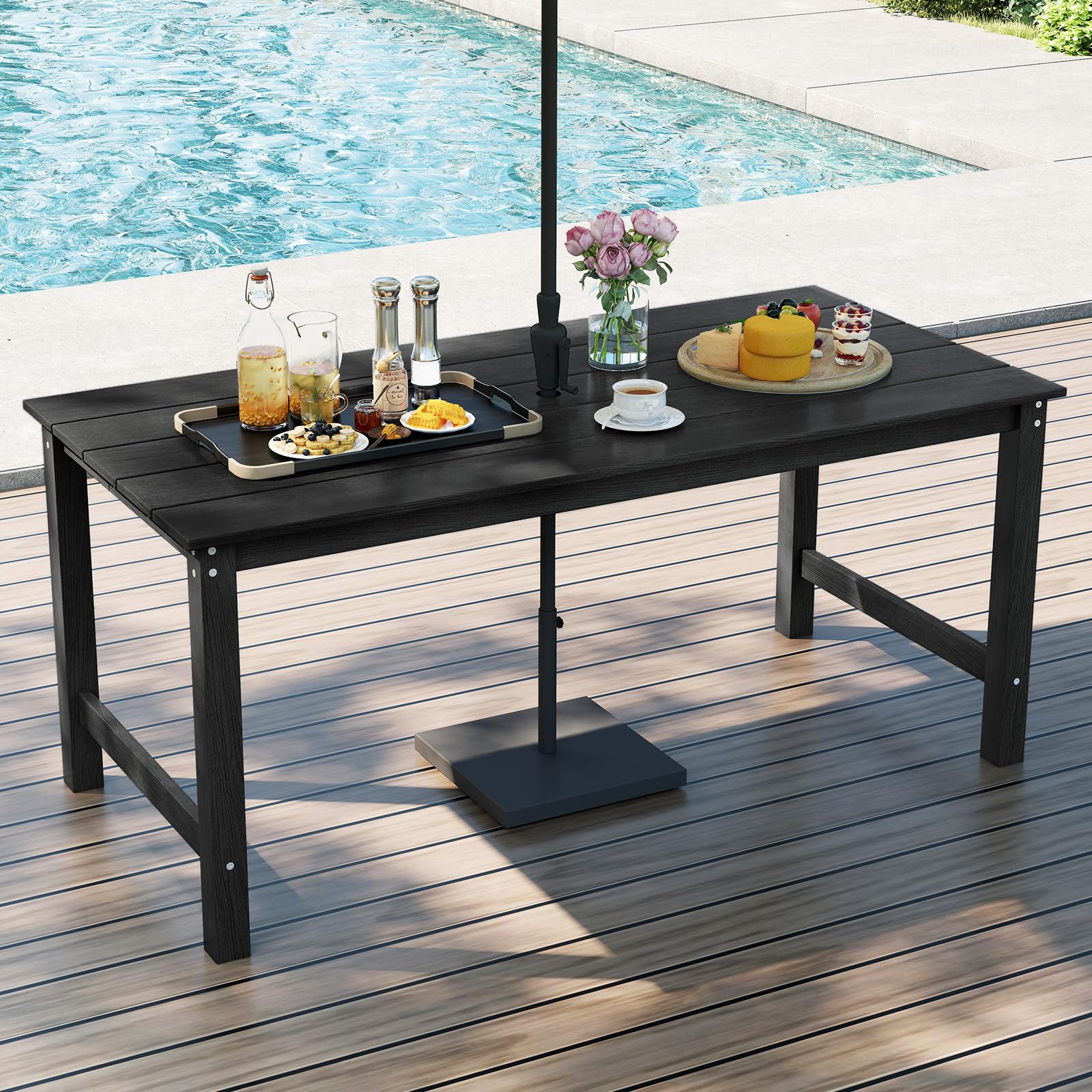 Tangkula 3 Pieces Outdoor HDPE Dining Table Set with 2 Benches - Image 8