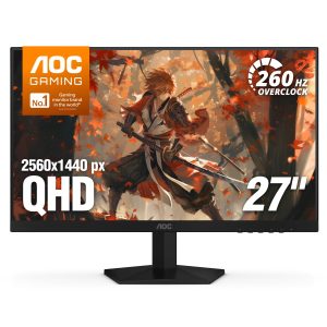 AOC 27" Gaming Monitor QHD 260Hz Overclocked IPS NVIDIA G-SYNC Q27G41ZE 2560&times;1440 Computer Monitor, 240Hz Native / 260Hz OC, NVIDA G-SYNC Compatible, 0.3ms, HDR, VESA, Audio Out, 3-Yr Warranty