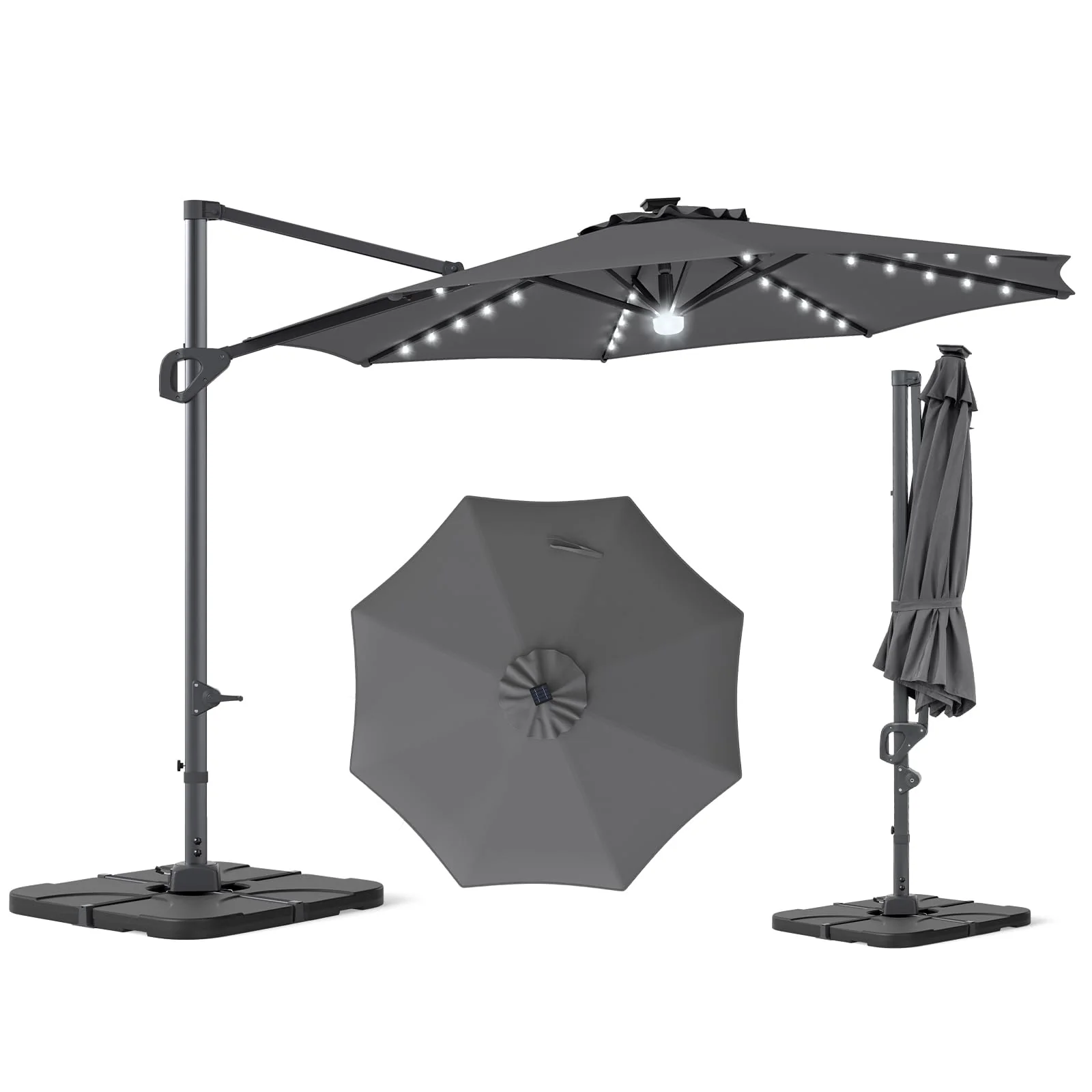 Tangkula 10 FT Solar Patio Umbrella with Base Included - Image 12