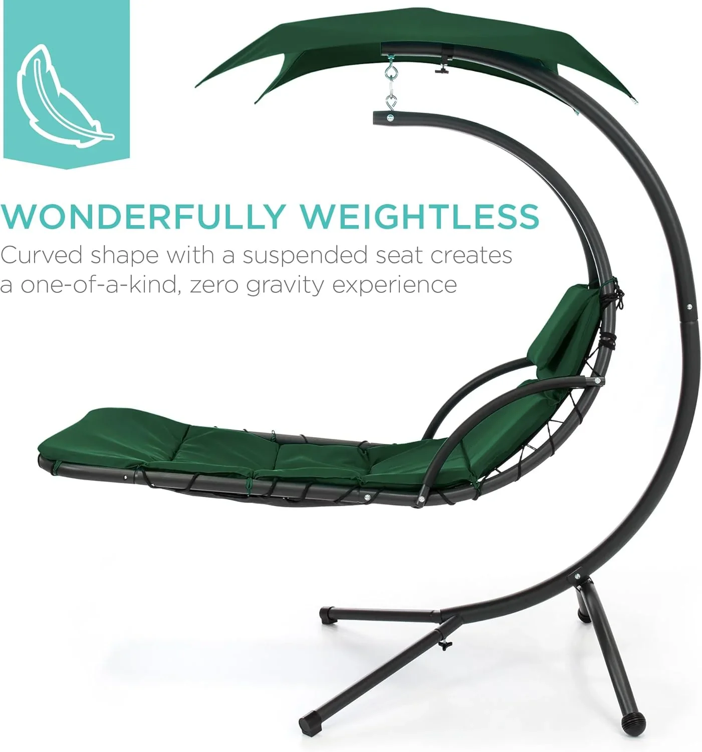 Best Choice Products Outdoor Hanging Curved Steel Chaise Lounge Chair Swing w/Built-in Pillow and Removable Canopy - Charcoal Gray - Image 84