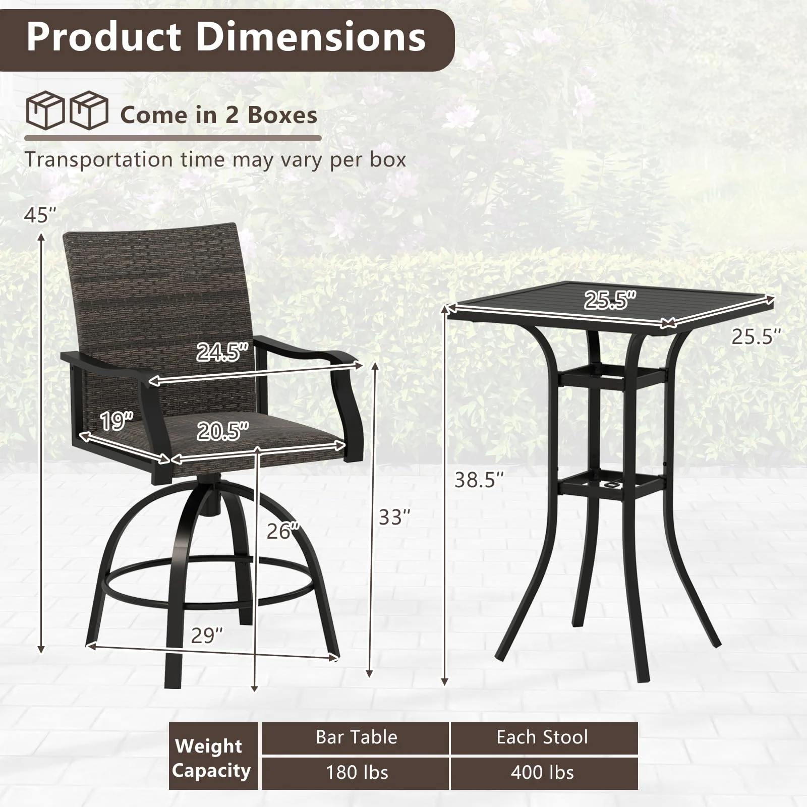 Tangkula 3 Pieces Wicker Patio Swivel Bar Set - Image 9